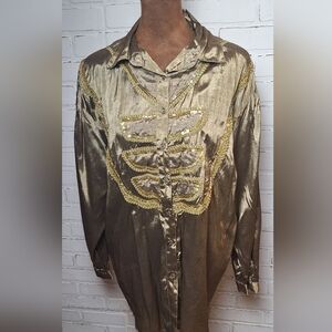 Vintage Giallo Napoli Gold Sequined Button Down Blouse,  Size S